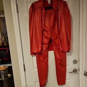 Vibrant Red Faux Leather Two-Piece Set Size Large